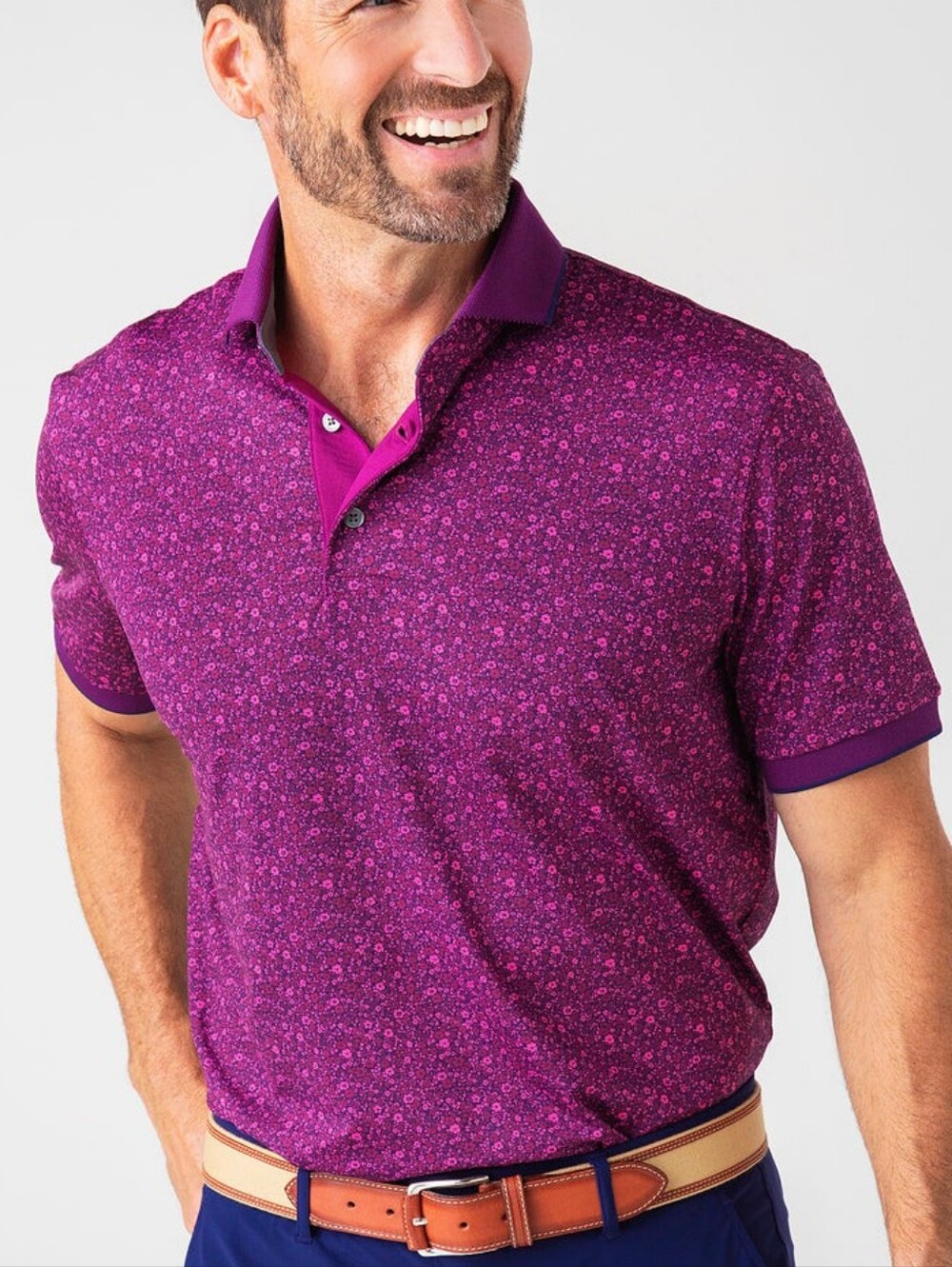 Greyson | Men's Performance 8-Way Stretch Collared Rose Print Golf Polo, EUC!